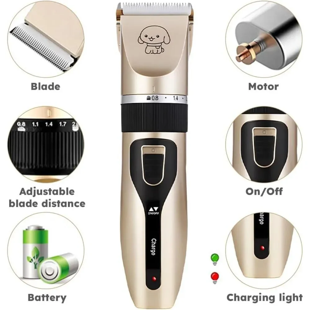 NEW Rechargeable Pet Grooming Clippers with 4 Guide Combs – Gold